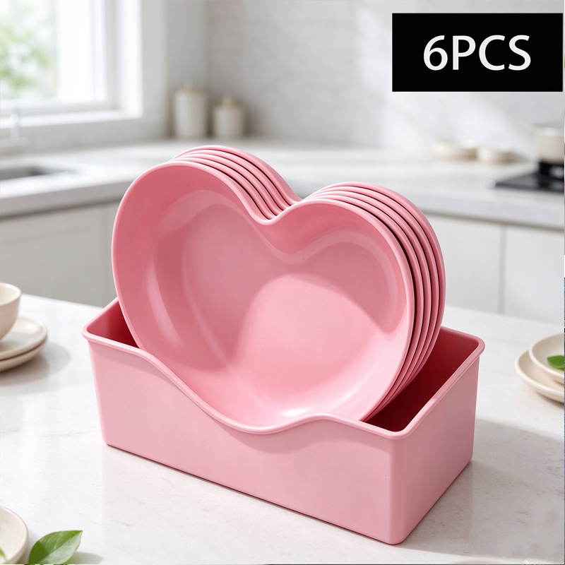 6Pcs Heart Shaped Plates Set w - Reusable Straw 评论和价格