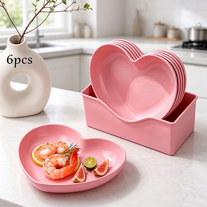 6Pcs Heart Shaped Plates Set w - Reusable Straw 评论和价格