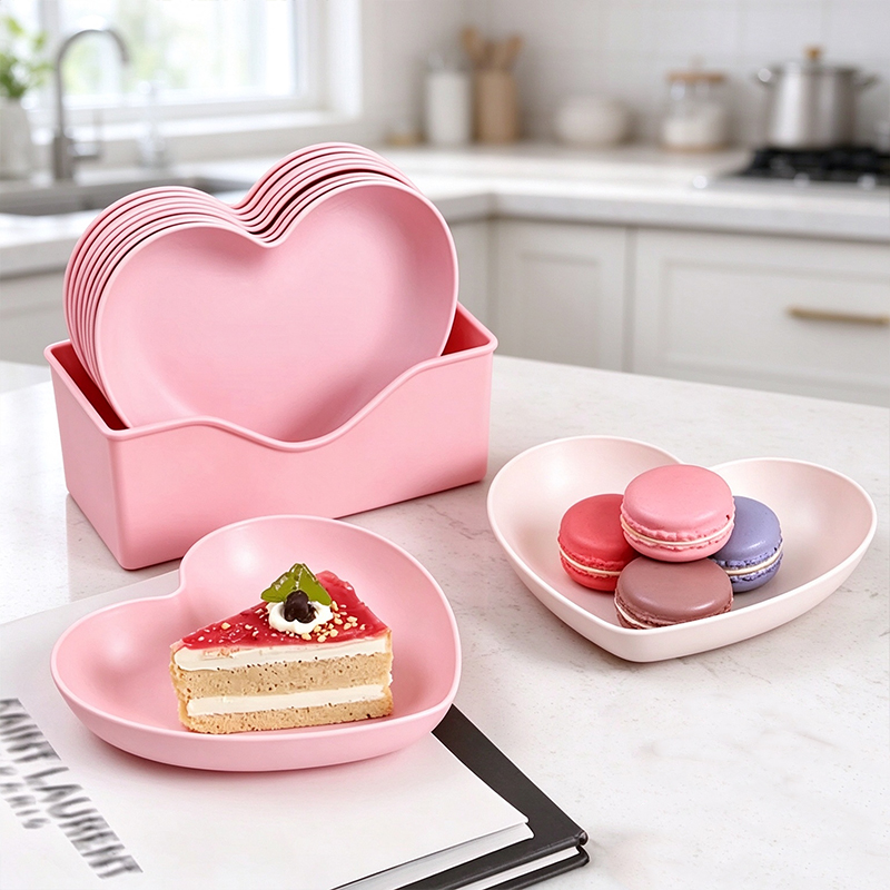 6Pcs Heart Shaped Plates Set w - Reusable Straw 评论和价格