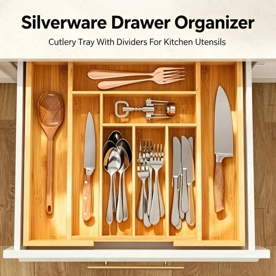 Bamboo Drawer Organizer, Expan - Bamboo Cutlery 评论和价格