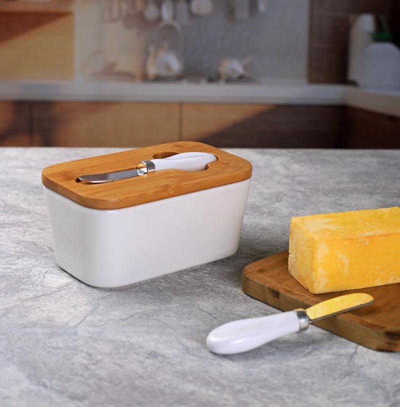 Simple Ceramic Butter Dish wit - Bamboo Cutlery 评论和价格