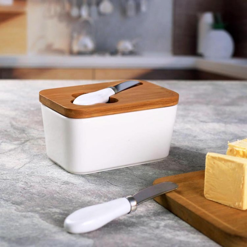 Simple Ceramic Butter Dish wit - Bamboo Cutlery 评论和价格