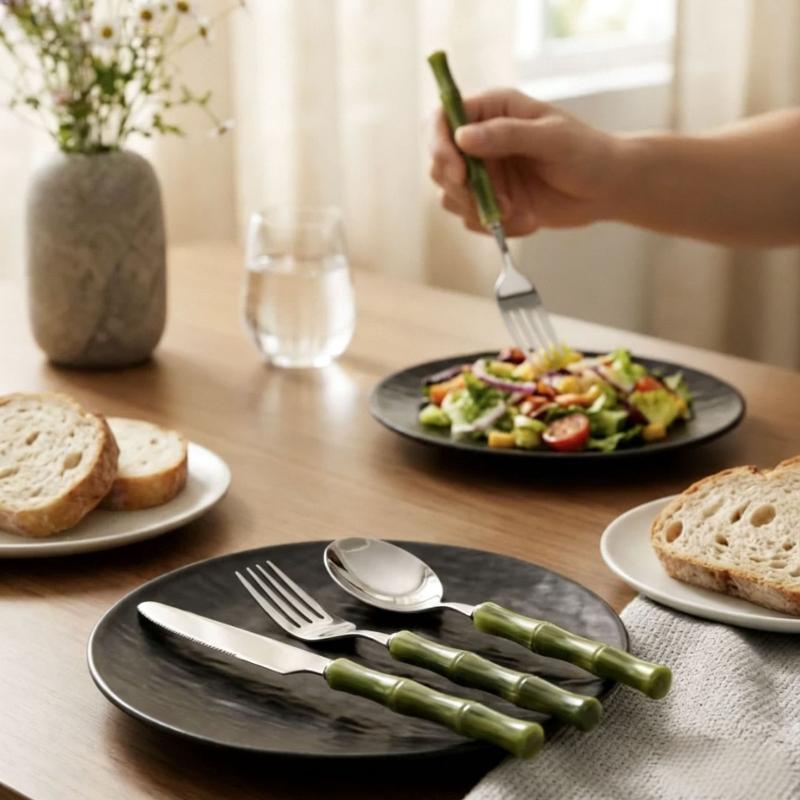 Bamboo Handle Acrylic 304 Stai - Bamboo Cutlery 评论和价格